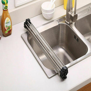 Disk drying rolling rack - Kitchen Dish Drying Rack Over Sink Roll-up Dry Drainers Stainless Steel Foldable